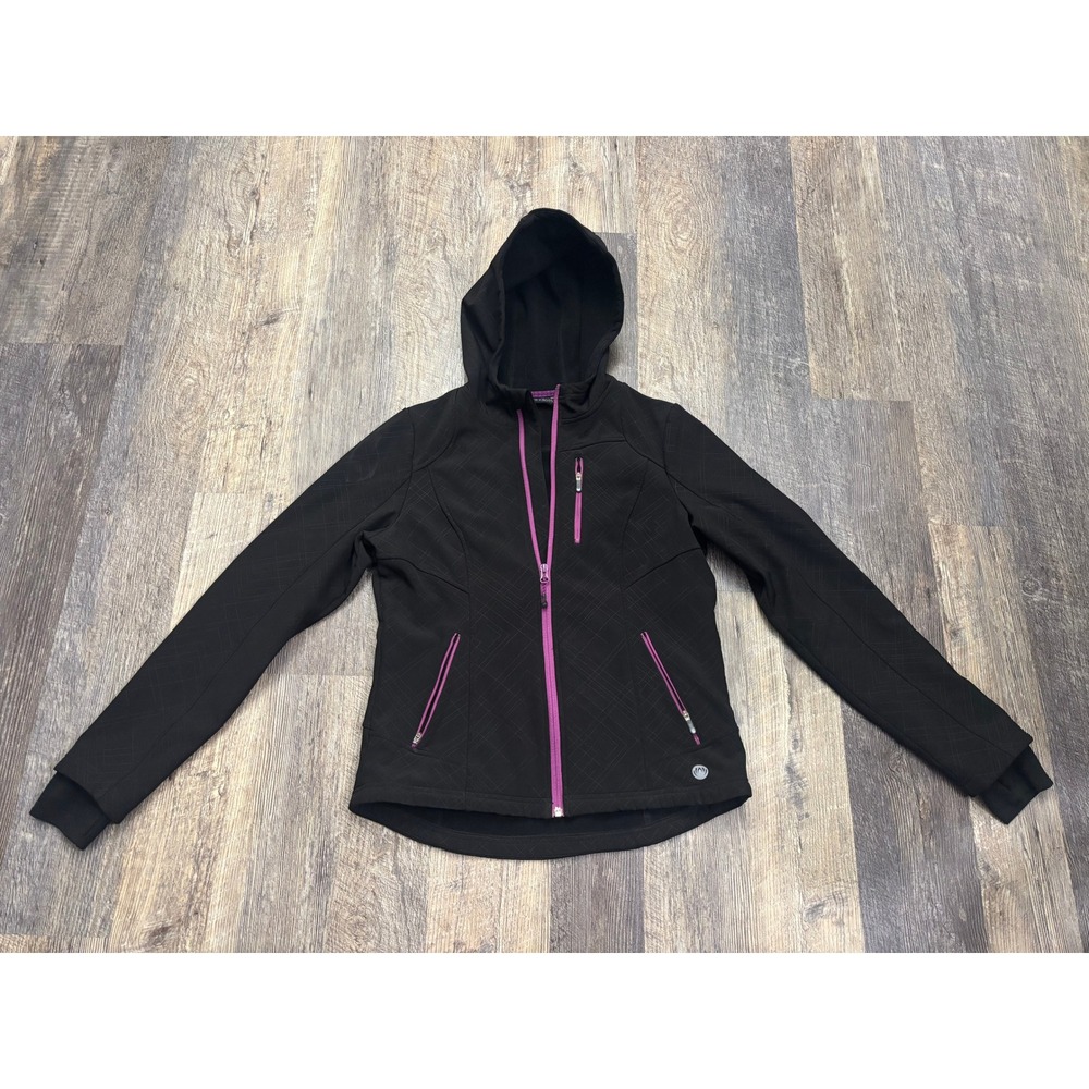 Mondetta Womens Black Softshell Hooded Jacket Purple Trim Size Medium CA14442